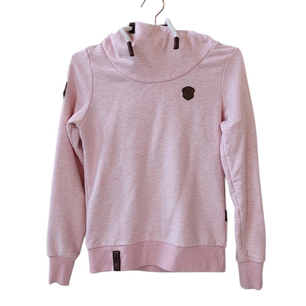 NAKETANO M Pink Schnizzel Dizzel Popizzel Pocketless Cowl Neck Hoodie Women